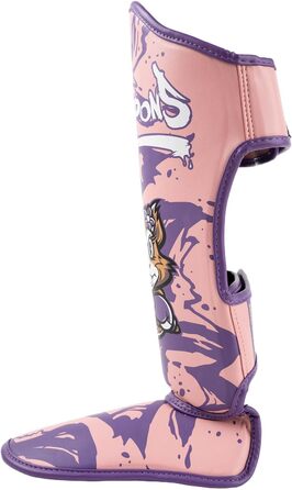 ЗБРОЇ Щитки для гомілок, дитячі, Дженні, рожеві, для тренувань та змагань, високоякісна синтетична шкіра та ідеальна амортизація, муай-тай, К1, ММА, карате та кікбоксинг, розмір S/M, 8