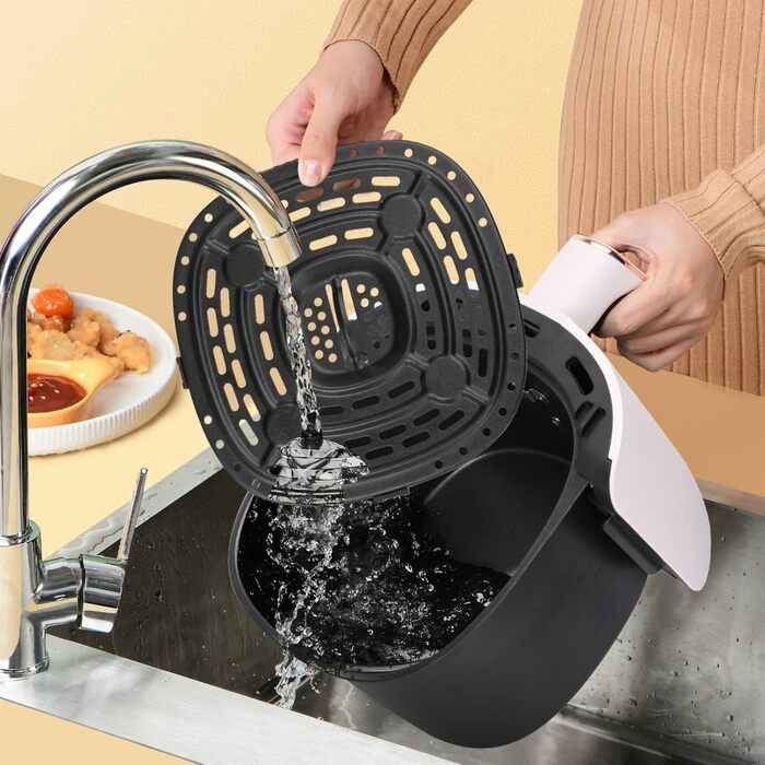 Фритюрниця, компактна техно-фритюрниця 3 л, 1300 Вт, 8 попередньо встановлених меню, LED-дисплей, електронний сенсорний екран, кошик для смаження з антипригарним покриттям, білий