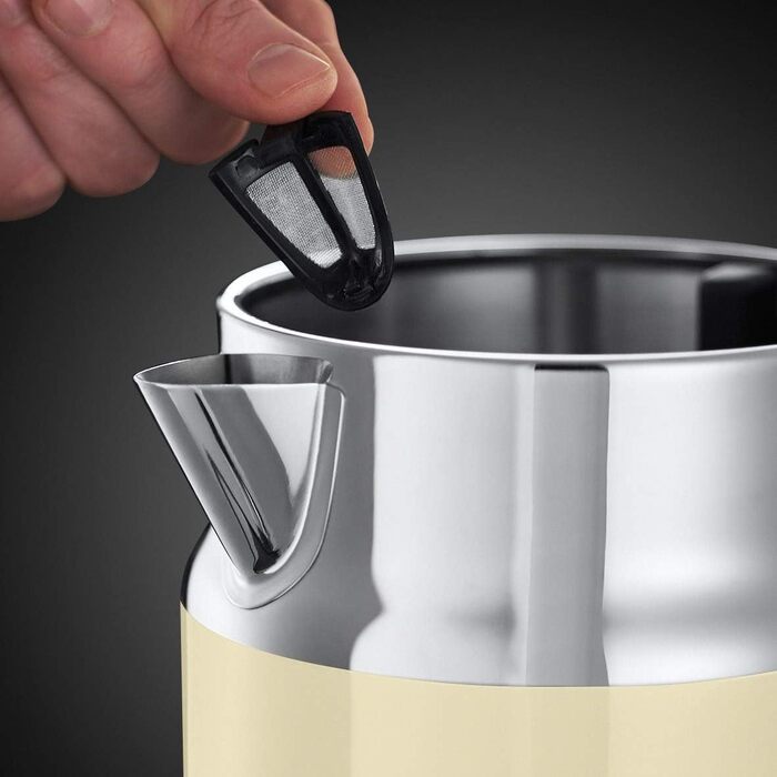 Чайник Russell Hobbs 1,7 л, 2400 Вт ретро кремовий та полірована нержавіюча сталь (функція швидкого закипання, індикатор температу