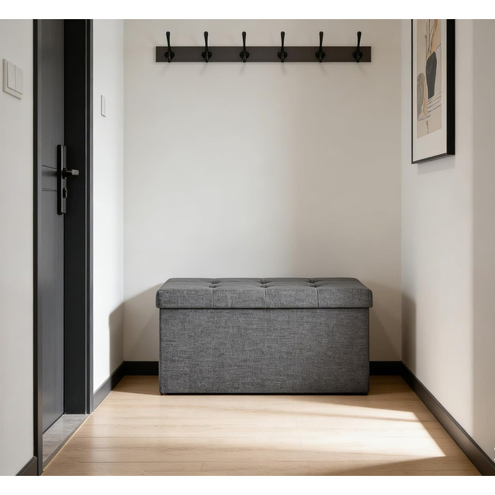 Лавка для зберігання Zedelmaier, м&39яка лавка, пуф, скриня для зберігання, вантажопідйомність до 300 кг, 76 x 38 x 38 см (льон - темно-сірий), темно-сірий, 38Г x 76Ш x 38В см