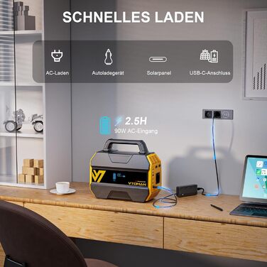 Портативна електростанція VTOMAN FlashSpeed 300, сонячний генератор потужністю 300 Вт - 230 Втгод з акумулятором LiFePO4, вихід 100 Вт USB-C/230 В змінного струму, мобільна станція зберігання енергії для дому, кемпінгу, автофургона, риболовлі