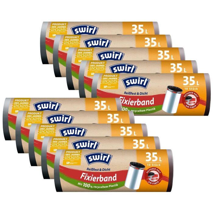 Пакетів для сміття з фіксуючою стрічкою Swirl Fixing Tape 35 л (10 шт./рулон), 10