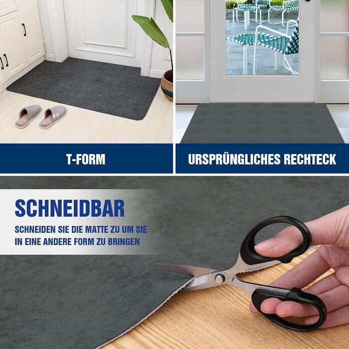 Килимок для вловлювання бруду 50x80 см, надтонкий килимок для прихожих, абсорбуючий нековзний килим, міцний килимок для прихожих, для вхідної зони, кухні, патіо, вхідних дверей, темно-сірий 50 x 80 см (прямокутний)