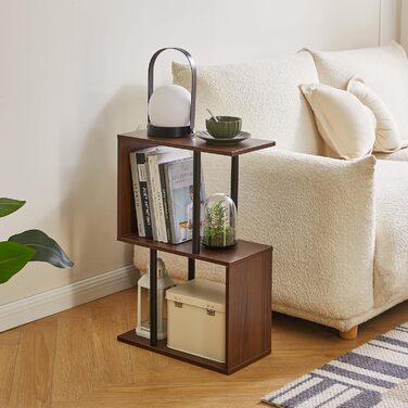 Подібний вузький журнальний столик, 3-ярусний журнальний столик з відкритими полицями, нековзні ніжки, сучасна тумбочка, журнальний столик для невеликих приміщень, вітальня, коричневий YD-ST003LW
