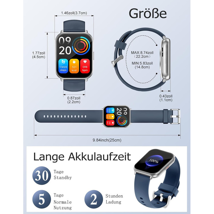 Розумний годинник RUIMEN з функцією телефону, розумний годинник для жінок та чоловіків, фітнес-годинник із HD-сенсорним екраном та моніторингом SpO2, монітором серцевого ритму, монітором сну, крокоміром, режимами кількох тренувань для Android та iOS, сріб