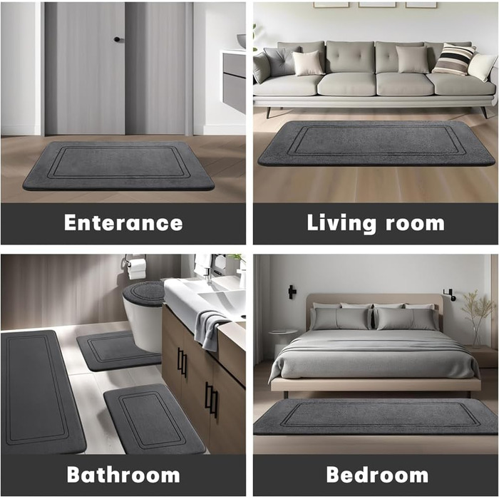 Комплект килимків для ванної кімнати, 3 предмети, піна з ефектом пам&39яті, нековзний та вбираючий, можна прати, м&39який та швидковисихаючий, килимок для душу, туалету та ванни, сірий, 120 x 50 см 50 x 80 см 50 x 60 см