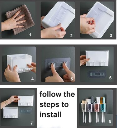 Тримач для зубних щіток, клейкий тримач для зубних щіток, підставка для зубної пасти з 4 чашками 8 відділень для зберігання насадок для зубних щіток