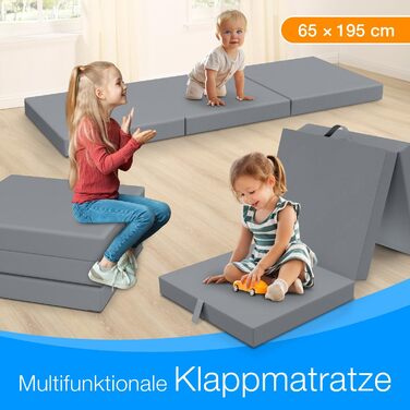 Складаний матрац ELONEO 65x195 см, висота 9 см, складний дитячий матрац, складний гостьовий матрац, складний матрац, дорожній матрац для дітей та дорослих для подорожей та кемпінгу, сірий