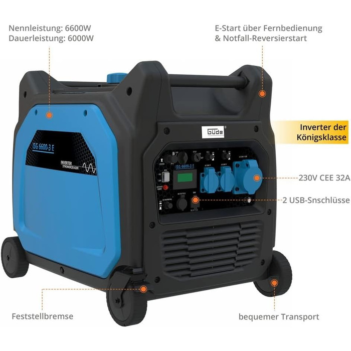 Інверторний генератор Gde ISG 6600-3 E Аварійний генератор живлення Генератор 230 В