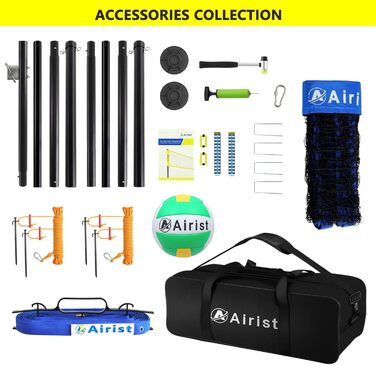 Волейбольна сітка Airist Heavy Duty для зовнішнього використання зі сталевою системою захисту від провисання, регульовані алюмінієві стійки