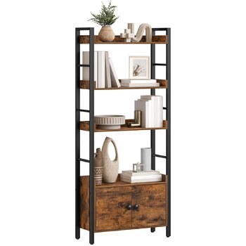 Книжкова полиця HOOBRO, книжкова шафа з дверцятами та полицею, полиця, стояча полиця, полиця для зберігання з 4 рівнями, промисловий дизайн, для вітальні, офісу, кухні, кабінету та коридору EBF46SJ01