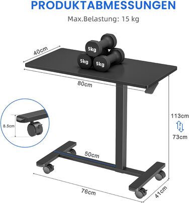 Приставний комп&39ютерний столик Dripex з колесами, регульована висота, дерев&39яний столик для ноутбука, столик для дивана, тумбочка для спальні, вітальні, тумбочка для ліжка, столик над ліжком на колесах, чорний стандарт