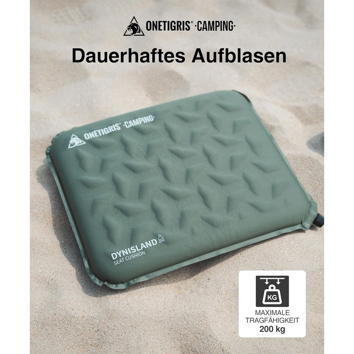 Самонадувальна подушка для сидіння 41 x 33 x 4 см, Складана подушка для сидіння на вулиці, Надлегка подушка для кемпінгу 150 г, Надувна подушка для походів, пікніків, Зелений рейнджер