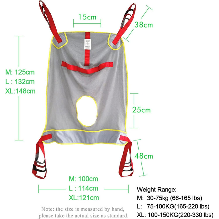Слінг для туалету, Сітчастий слінг для пацієнта, Слінг для пацієнта всього тіла, Ремінь для душу, Ремінь для підйому для людей похилого віку, баріатричних та інвалідів, Зручний, Багаторазовий