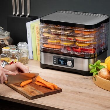 Дегідратор, 450 Вт, 4000 см2, таймер на 24 години, LED-дисплей, нержавіюча сталь INOX, без BPA, модульна конструкція, дегідратор для їжі, грибів, фруктів, м'яса, риби, овочів, 01S