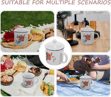 Вінтажна емальована кружка Homoyoyo з кришкою, багатофункціональна товстостінна емальована кавова кружка, кружка для напоїв на свіжому повітрі для кемпінгу та офісу