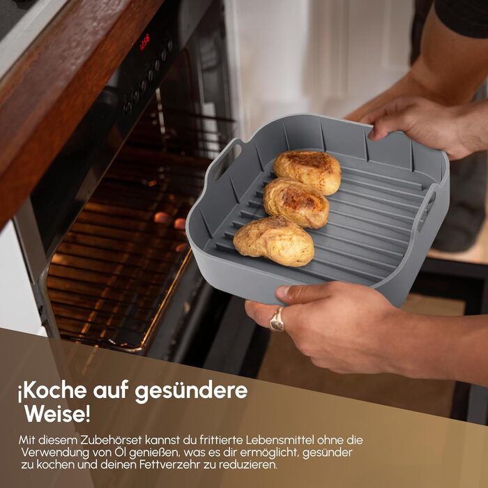 Аксесуари для фритюрниці Beavel 4 шт. - Аерофритюрниця з силіконовою формою масляний спрей рукавички для духовки кухонні щипці - Силіконова форма для фритюрниці сумісна з Ninja, Cecotec і COSORI.