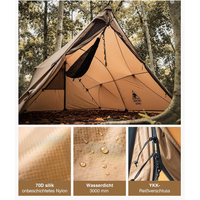 Намет OneTigris ASH Canopy, 2-4 особи, водонепроникний 3000 мм, вітрозахисний, великий теплий кемпінговий намет, зимовий намет, намет-гамак, намет для вулиці в автомобілі, малий розмір у упаковці