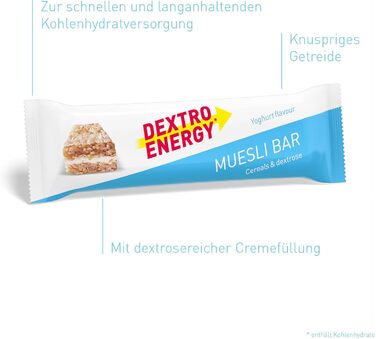 Йогуртовий батончик DEXTRO ENERGY Muesli - 25x35 г (25 шт.) - Смачний злаковий батончик як альтернатива шоколадним батончикам, для швидкого та тривалого постачання вуглеводів. Йогурт одинарний