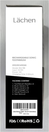 Електрична зубна щітка Lchen подвійна упаковка RM-T8, з 2 наконечниками звукової зубної щітки та 2 дорожніми сумками, 3 режимами та 3 силами вібрації з 10 щітками, дротова