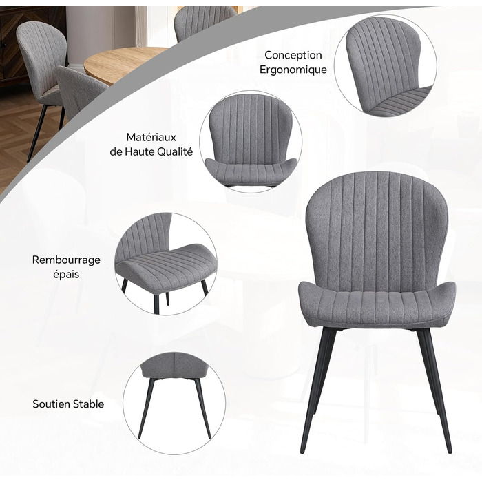 Обідні стільці, комплект з 2 шт. , кухонний стілець, стілець для їдальні/вітальні, ергономічне крісло, м&39яке крісло, металеві ніжки, для їдальні, вітальні, спальні, темно-сірий, 2 шт. и