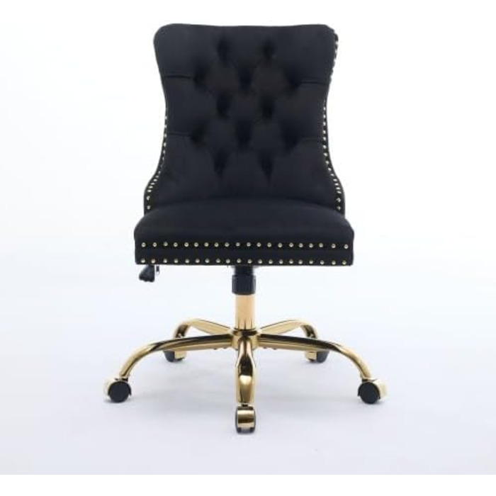 Крісло керівника з оксамиту із золотою основою французький дизайн, високе офісне крісло з оксамитовою оббивкою, регульоване по висоті та поворотне для елегантного домашнього офісу та будуару, чорне, 98 см (В) x 50 см (Ш) x 63 см (Г)