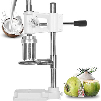 Відкривач кокосових ковпачків, ручний відкривач для кокосів з нержавіючої сталі, комерційний ручний відкривач для кокосових горіхів, ручка, що економить час і працю регульована висота, розмір відкриття 6 см, білий