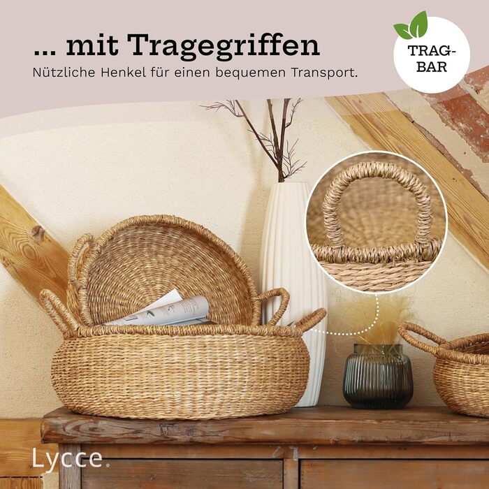 Натуральний кошик для зберігання, сплетений з морської трави Декоративний плетений кошик з ручкою, універсальне використання у вашому домі як кошик для білизни, кошик для пікніка, подарунковий кошик (порожній) Розмір 2 (Ø 34 см)