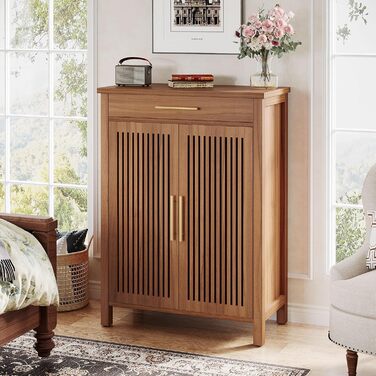 Вузька 5-ярусна взуттєва шафа Tribesigns з рейковими дверцятами та шухлядою Регульована дерев&39яна взуттєва полиця для передпокою, коридору та гардеробу 80 x 36 x 110 см, Коричневий