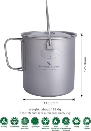 Титановий горщик 1250 мл з кришкою, складною ручкою та вагами Надлегкий посуд для кемпінгу, походів, бушкрафту, піших прогулянок та пікніків Ti3042D Ti3042d Титановий горщик 1250 мл