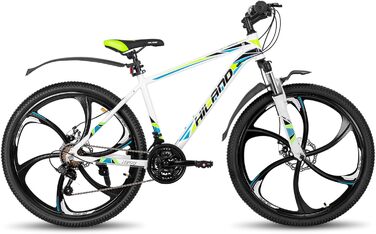 Гірський велосипед для дорослих HILAND H200 26 дюймів, 21 швидкість, подвійні дискові гальма, колеса 3/6 спиць, алюмінієва рама, чоловічий та жіночий велосипед, доступні різні кольори білий - 6 спиць