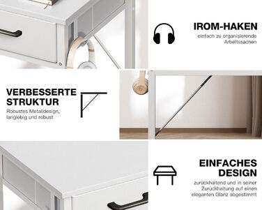 Письмовий стіл з 2 шухлядами, 80x40x78,7 см, невеликий стіл з тримачем для навушників, офісний стіл, ПК-стіл для офісу, вітальні, домашнього офісу, білий 80x40x78,7 см, білий