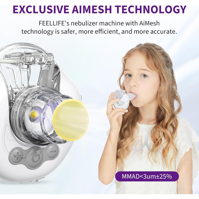 Інгалятор FEELLIFE, Безшумний інгалятор для дорослих, дітей, 3 регульовані моделі, Надлегкий інгалятор без рук, Інгалятор для дому та в дорозі, Акумуляторна батарея Білий