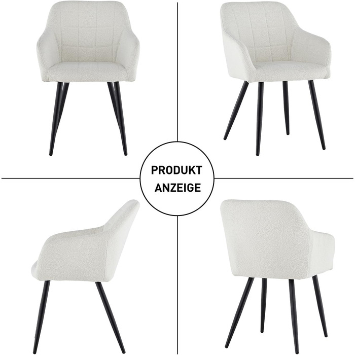 Обідні стільці CLIPOP, Комплект з 4 предметів, Крісла, Сидіння Teddy Boucle Beige, М&39які стільці для їдальні, кухні, вітальні (4, Boucle Beige) Комплект з 4 предметів Boucle Fog White