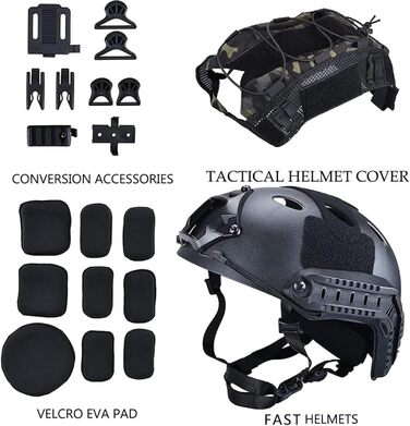 Шолом TS TAC-SKY Fast Airsoft з маскою та пейнтбольними окулярами, комплект із 5 предметів для тактичного спорядження для активного відпочинку, CBQ, косплею, полювання, тактичного шолома (A)