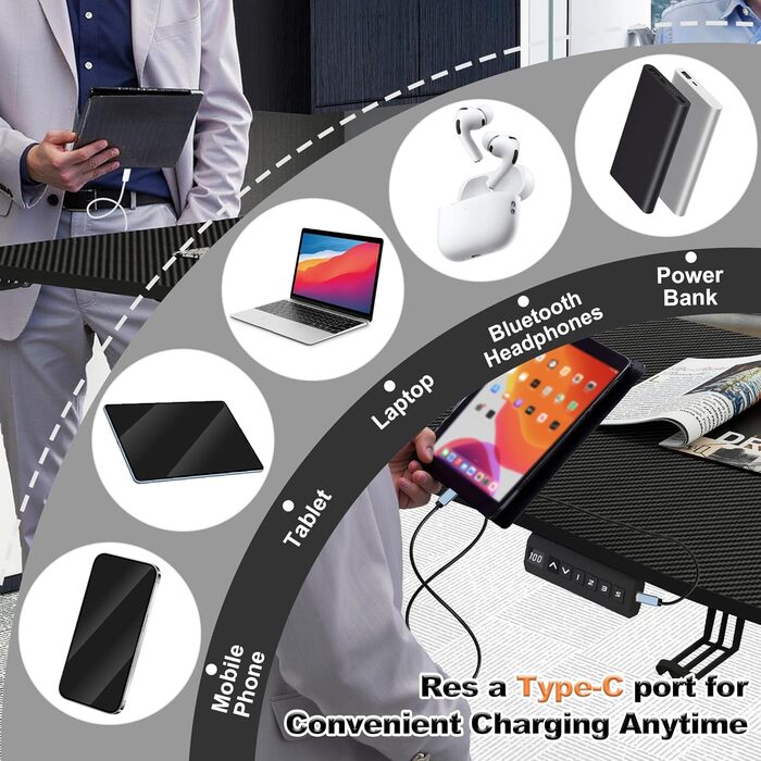 Електричний стіл з регулюванням висоти 160x60 см, стіл для роботи сидячи та стоячи з функцією пам&39яті та портом зарядки Type-C, стіл для роботи стоячи, регульований комп&39ютерний стіл з органайзером для кабелів, чорний 16060 см