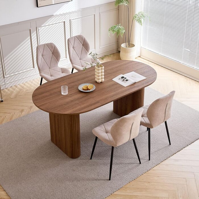 Овальний обідній стіл 180 см для 6-8 осіб сучасний фермерський стіл з поверхнею під дерево та стабільними еліптичними ніжками для кухні, їдальні, конференц-залу (темно-коричневий)