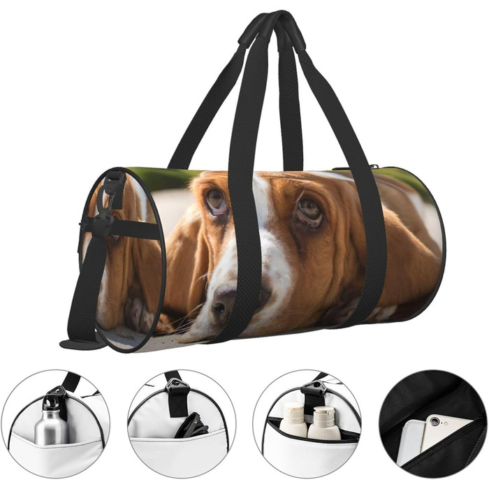 Спортивна сумка для подорожей, принт Бассет-гаунд, Чорна, Універсальний розмір, Дорожня сумка