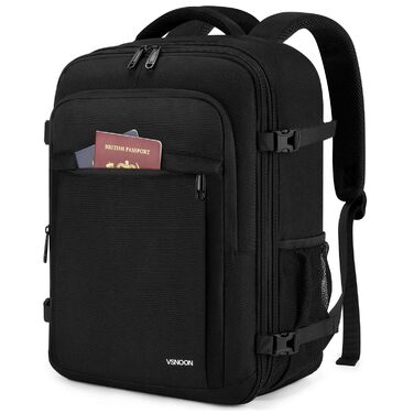 Рюкзак для ручної поклажі, розширювана дорожня сумка від 24 л до 30 л, водонепроникний рюкзак для ручної поклажі з вологим відділенням, ручна поклажа Ryanair 40x30x20 для 15-дюймового ноутбука для Ryanair, Lufthansa, чорний 40x30x20 см