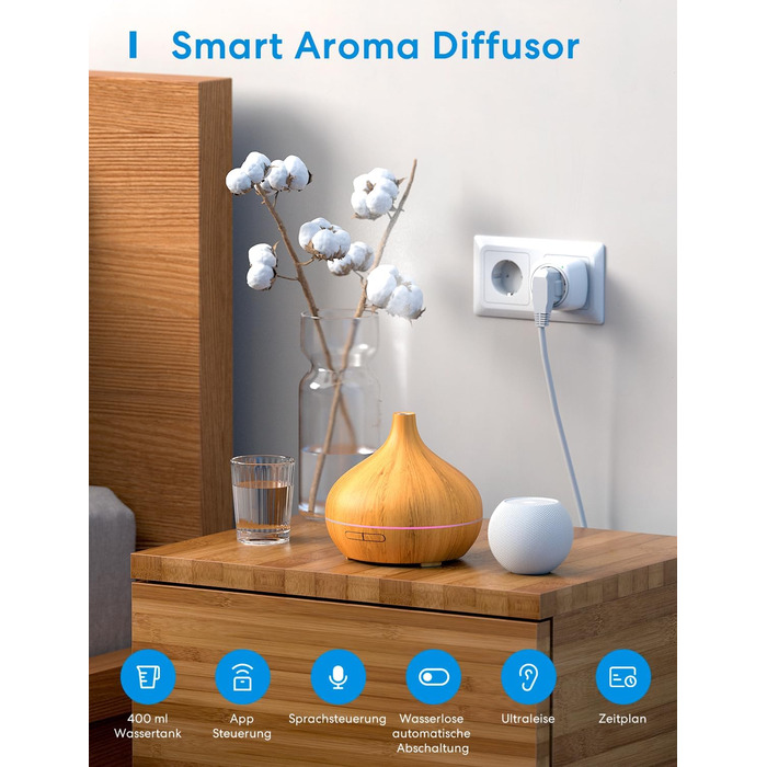 Ароматичний дифузор Meross працює з Apple HomeKit, Alexa та Google Home, розумний ультразвуковий зволожувач повітря з ефірними олі