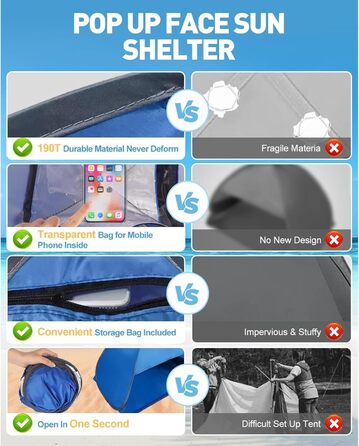 Міні-намет для голови, розкладний намет, міні-пляжний намет, автоматичний пляжний намет, портативний сонцезахисний намет, намет з підголівником, ідеально підходить для кемпінгу на пляжі та активного відпочинку на свіжому повітрі