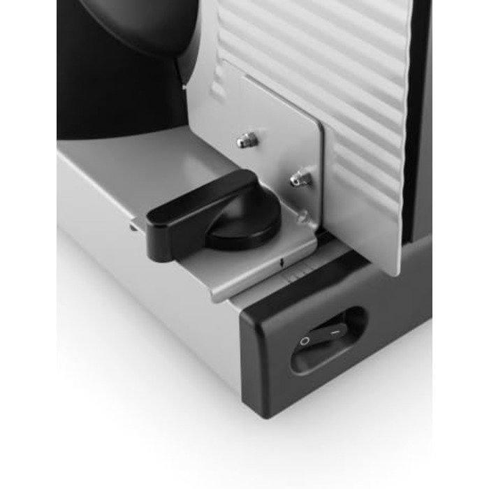 Хліборізка Hyundai Food Slicer I HYUFS801 I з 150 Вт I Повністю металева версія I Електричний I Товщина різання 0-15 мм I Знімне лезо з нержавіючої сталі I Нековзні ніжки