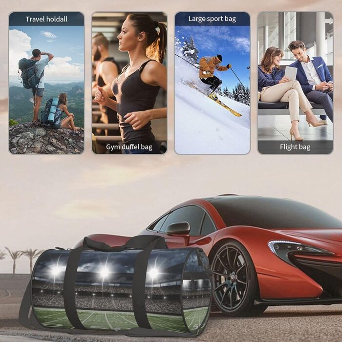 Дорожня сумка Місячні Вовки, 3D-дизайн, кругла форма, великий об'єм, легка та міцна, ідеальний подарунок для походів, відпустки, ділових поїздок та іншого, нічне освітлення стадіону, універсальний розмір