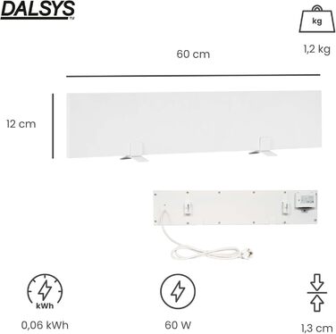 Протипліснявий обігрівач 60 Вт, 12 x 60 x 1,3 см, засіб для видалення плісняви для стін та ванних кімнат, електричний інфрачервоний обігрівач, сертифікований IP44, 60 x 12 см, 1 панель, білий колір