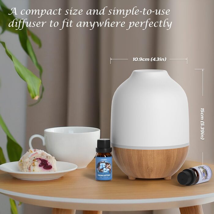 Аромадифузор SALUBRITO, ультразвуковий ароматерапевтичний дифузор для ефірних олій на 100 мл, ароматичний олійний дифузор із волокнами білого дерева, невеликий дифузор-зволожувач для йоги в домашньому офісі, подарунок для жінок