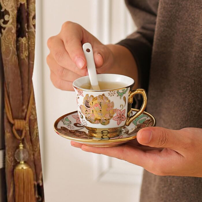 Позолочений керамічний чайний набір із червоної троянди, вінтажний чайний набір із чайником, гарний чайний набір на 6 осіб (рожевий, середній) середньо-рожевий