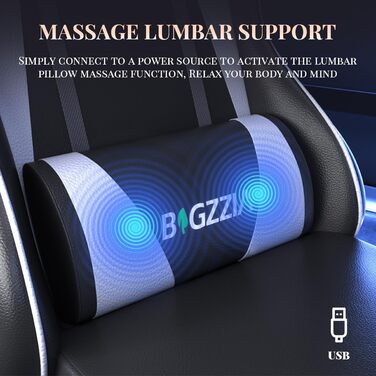 Ігрове крісло bigzzia з функцією масажу та висувною підставкою для ніг, ергономічне поворотне крісло, регульована спинка 90-135, м&39яке ігрове крісло з масажною поперековою подушкою та підголівником, біле