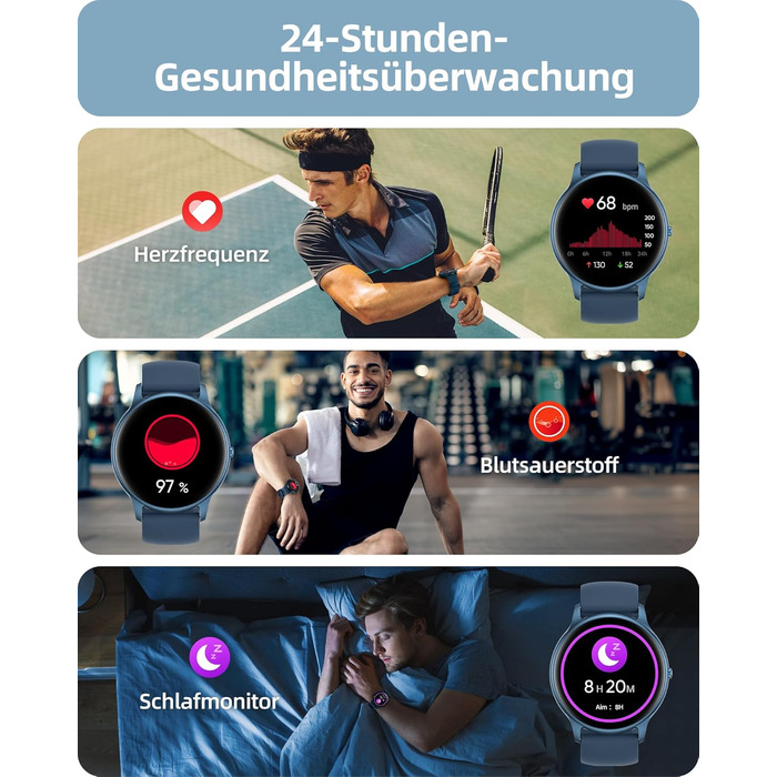 Чоловічий круглий смарт-годинник Parsonver з функцією телефону, фітнес-годинник для чоловіків та жінок зі 100 спортивними режимами, серцевим ритмом, монітором сну, крокоміром, водонепроникним IP68, смарт-годинник, жіночий годинник, синій, SPROD1