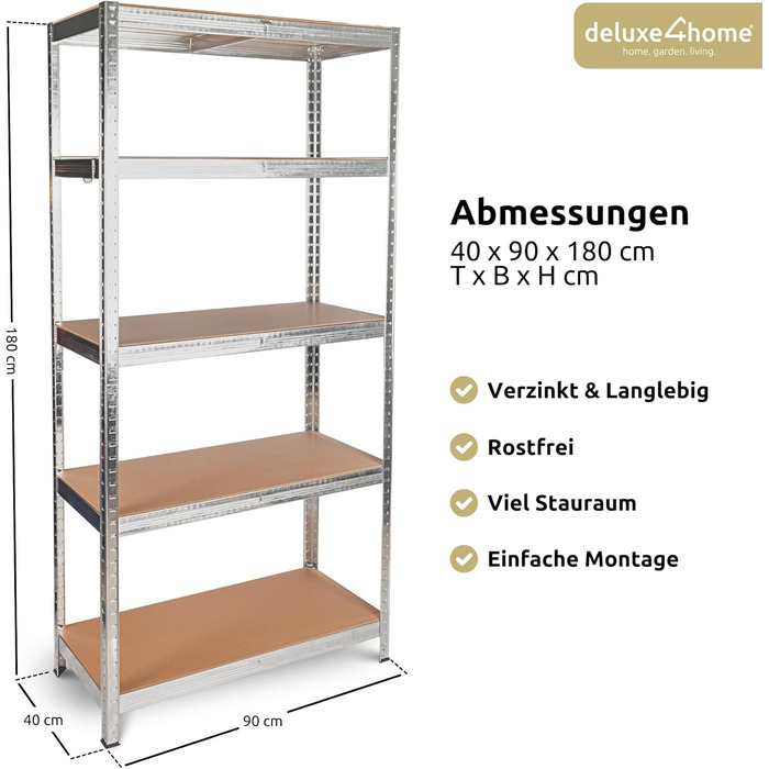 Комплект із 2 міцних стелажів, сріблястий Оцинковані стелажі для підвалу 40x90x180 см Стелажі для зберігання, кожен вантажопідйомністю до 875 кг Сталевий стелаж зі сталевим каркасом та регульованими полицями