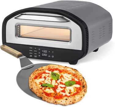 Електрична піч для піци GOURMETmaxx з сервером для піци Сенсорний дисплей, функція таймера, 7 програм і режим зроби сам Піцайоло до 430 C Міні-піч для піци, тарт фламбе і Ко.